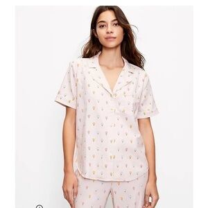 Loft Women’s short sleeve button down pant ice cream print pajama set size Small